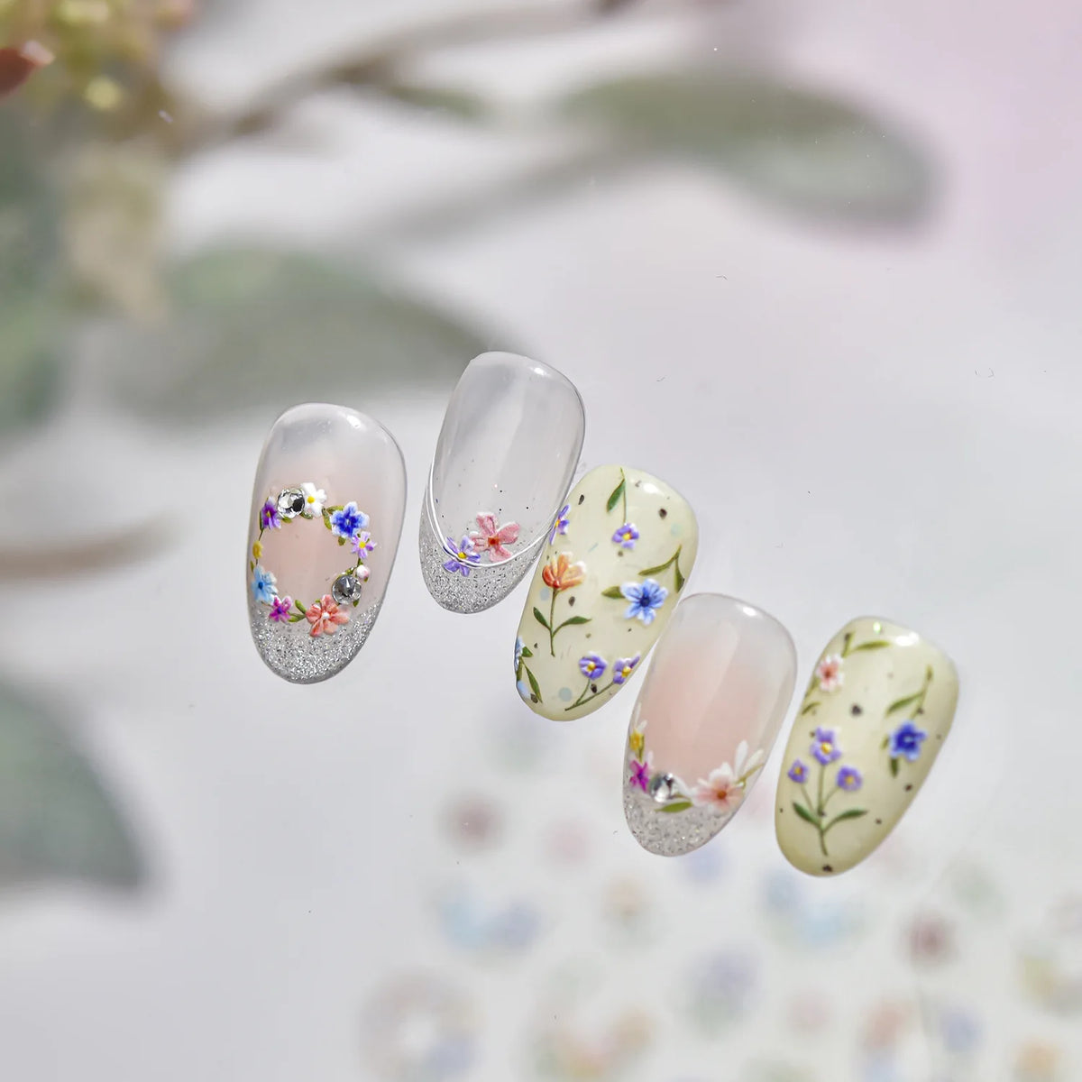 Spring Wildflower 5D Embossed Nail Art Stickers | 3D Garland