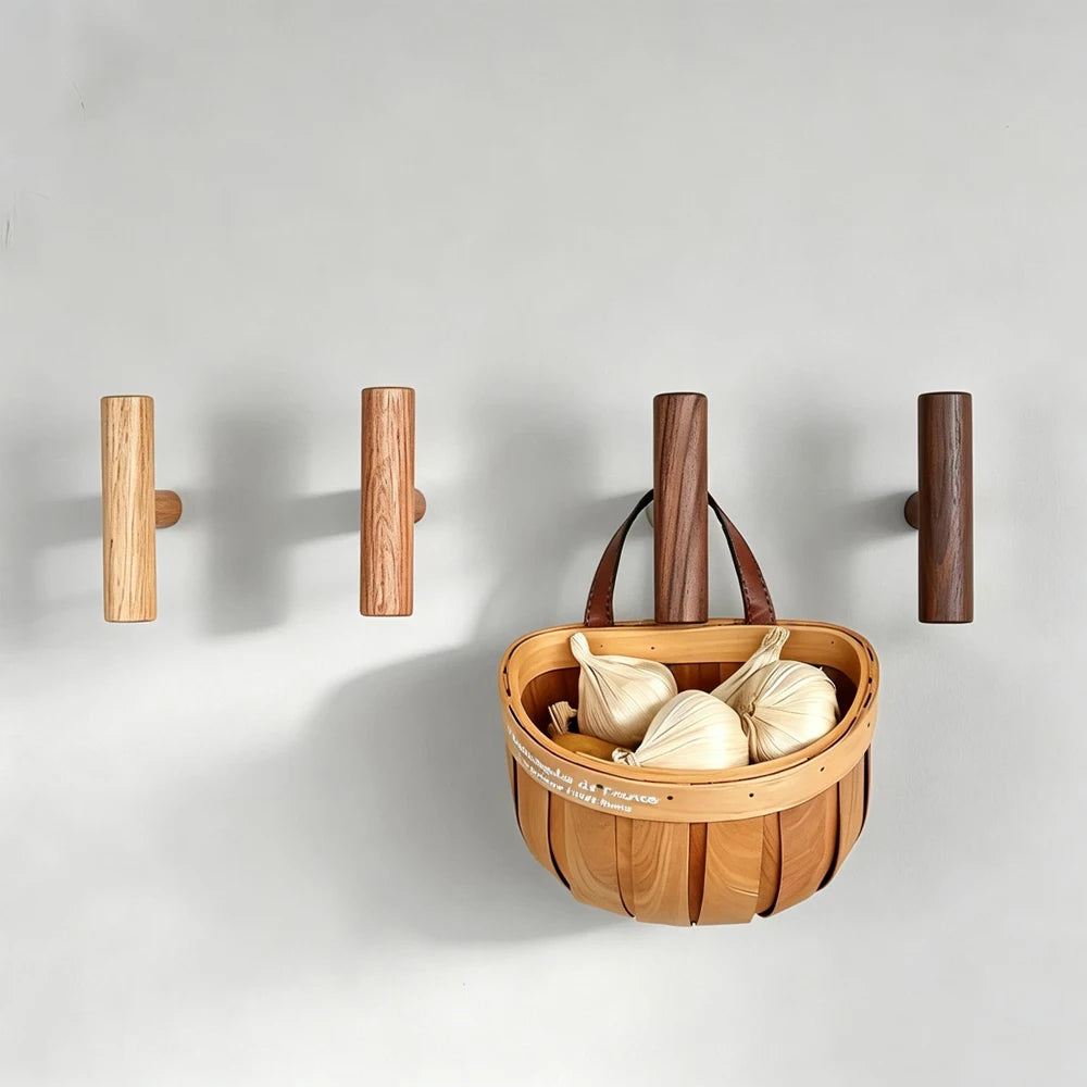 Walnut Wood Wall Hook Rack – Handmade Coat & Hat Hooks