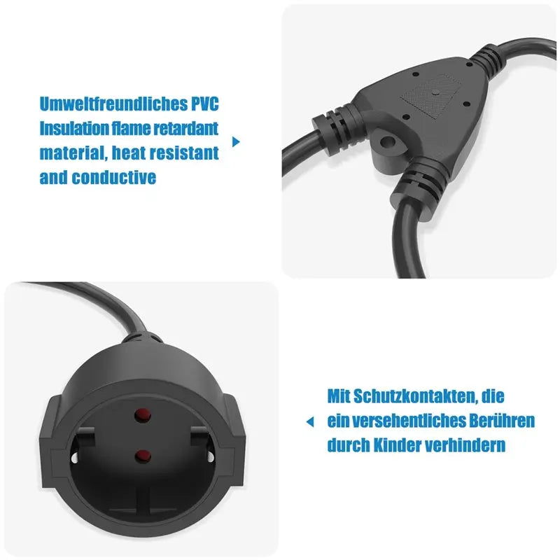 EU Plug 1-to-2 Outlet Y Splitter Power Extension Cord