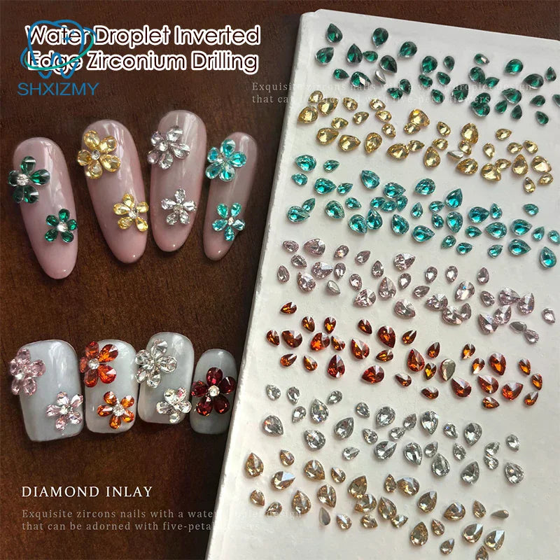 50Pcs Water Drop Zircon Nail Rhinestones 3D Flatback Crystal Gems