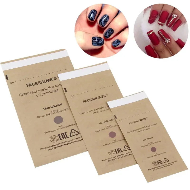 100Pcs Disposable Sterilization Bags for Nail Tools | Kraft Paper