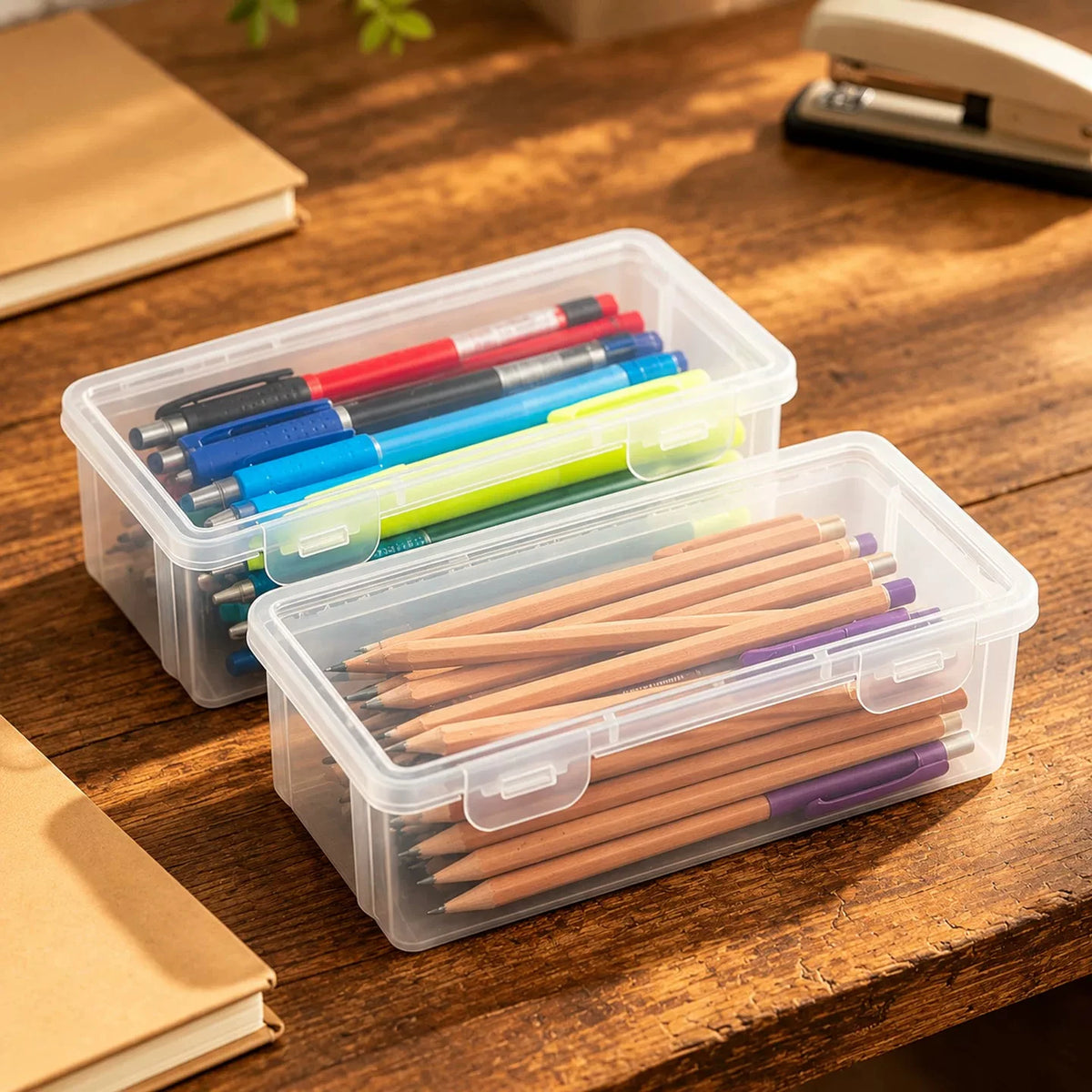 Clear Plastic Pencil Box With Latch – Large Capacity Organizer