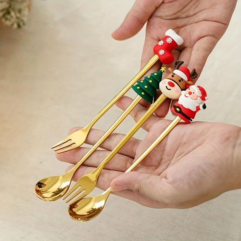 Christmas Stainless Steel Fork & Spoon Set – Festive Gift