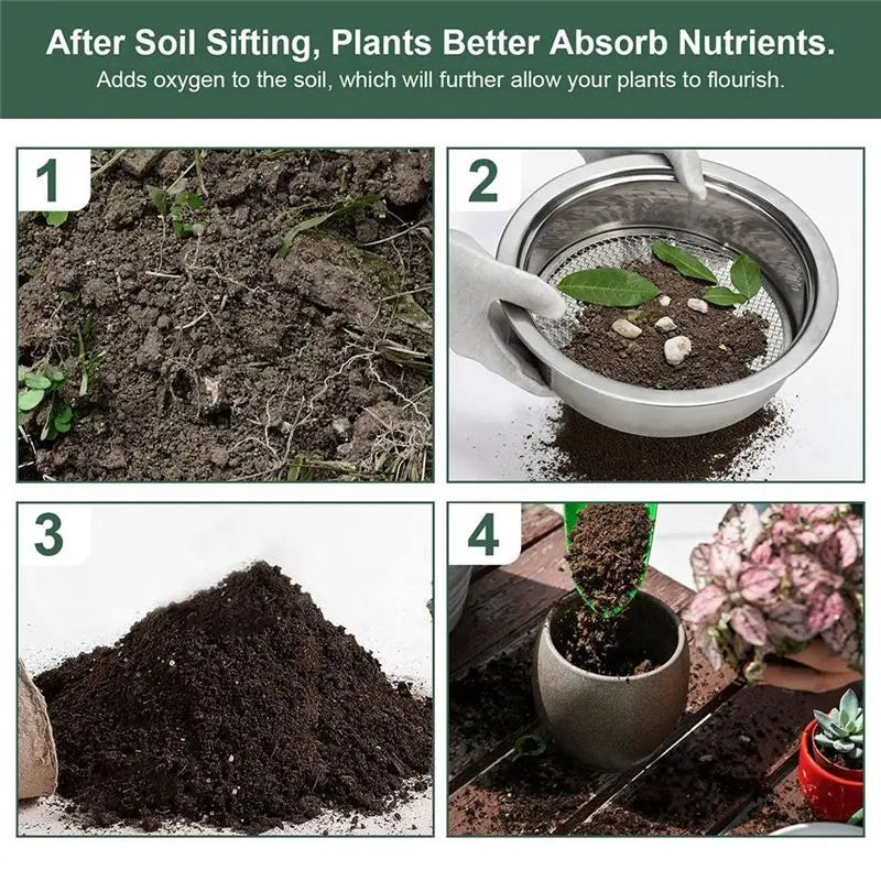 Stainless Steel Garden Soil Sieve Set – 5 Mesh Sizes 1–12mm
