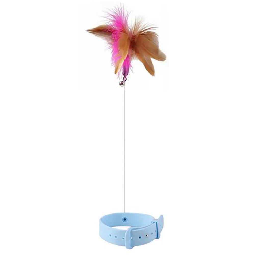 Adjustable Cat Feather Wand Collar with Bell | Interactive Toy