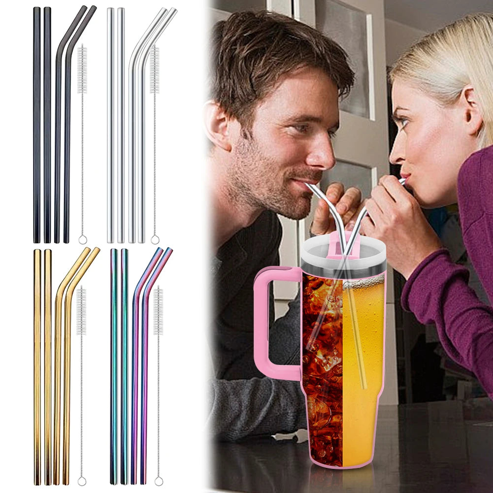 4-Pack Reusable Stainless Steel Straws for 40oz Tumblers