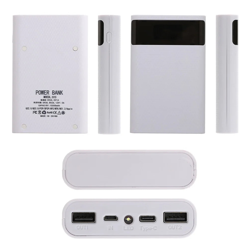 4x18650 DIY Power Bank Case 15000mAh Fast Charging Shell