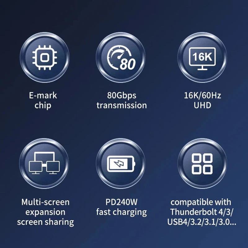 Thunderbolt 5 USB-C Cable 240W PD 80Gbps Fast Charging 16K