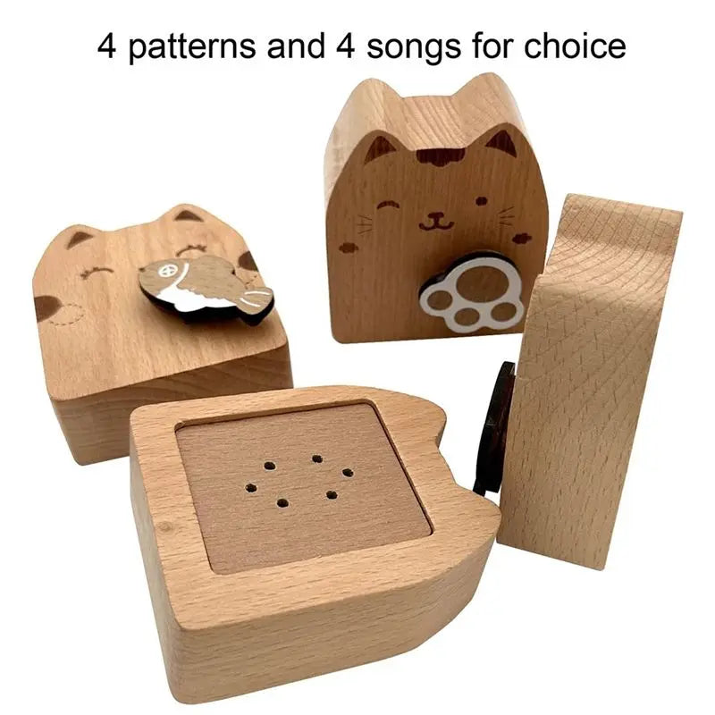 Wooden Cat Wind-Up Music Box – "You Are My Sunshine" Gift