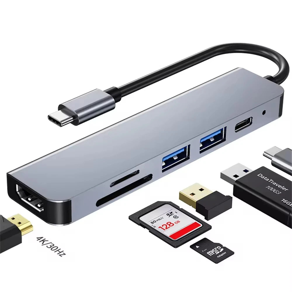 6-in-1 USB-C Hub – 4K HDMI, USB 3.0, 87W PD, SD Card