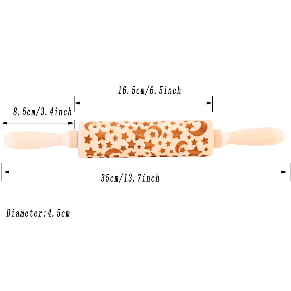 Moon & Star Embossed Wooden Rolling Pin – Ramadan Baking