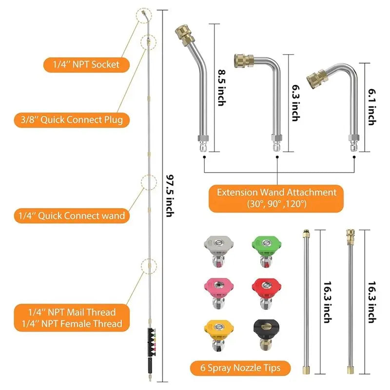 8FT Pressure Washer Extension Wand – Gutter Cleaning + 6 Nozzles