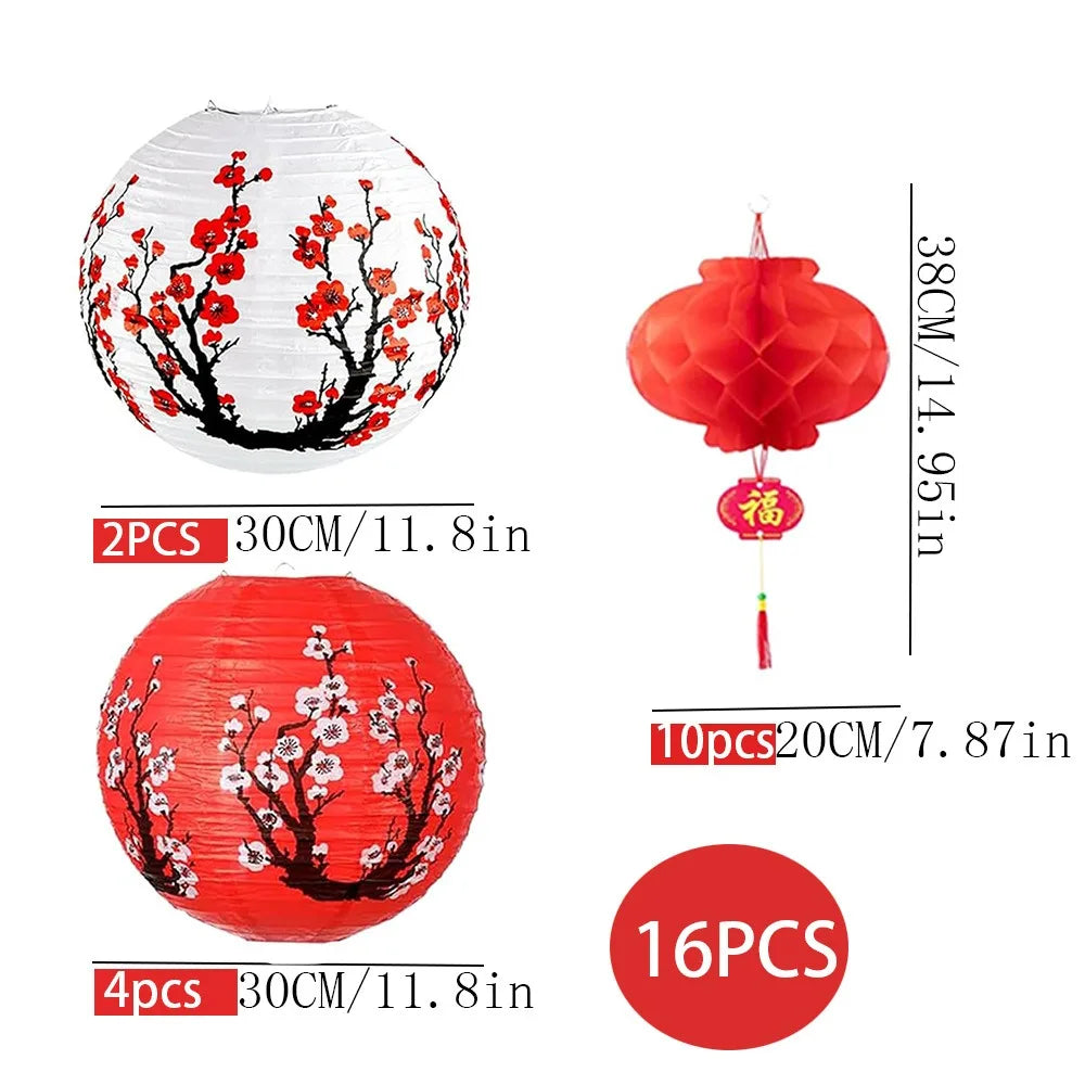 Round Chinese Paper Lantern Set – Cherry Blossom Decor
