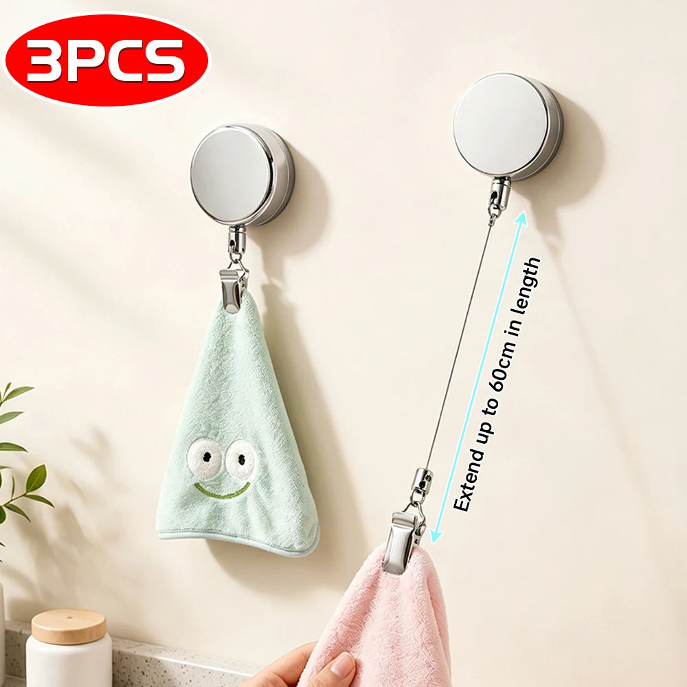 Retractable Self-Adhesive Towel Rack – No-Drill Wall Mount