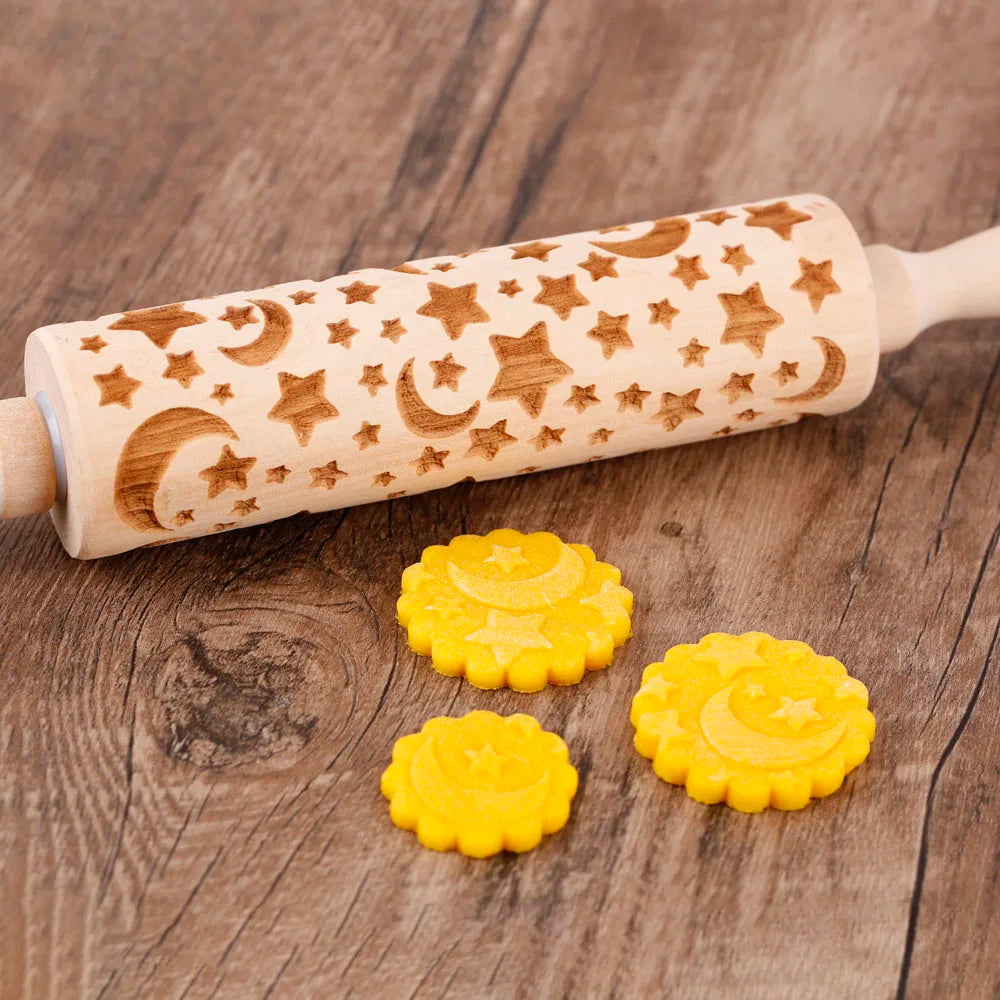 Moon & Star Embossed Wooden Rolling Pin – Ramadan Baking