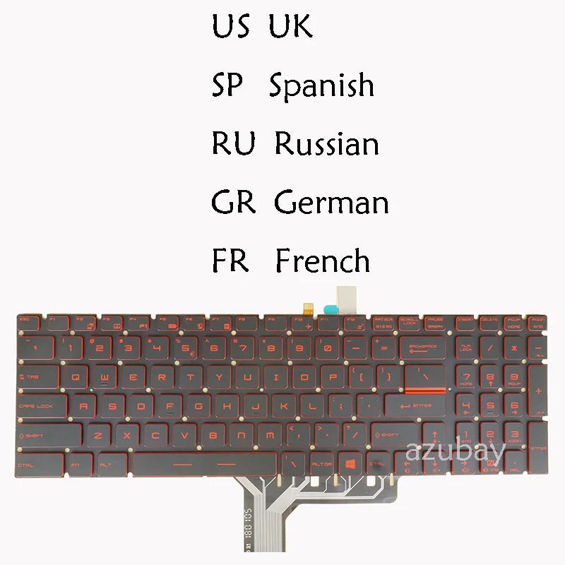 AZUBAY Red Backlit Replacement Keyboard for MSI MS-179B MS-17F