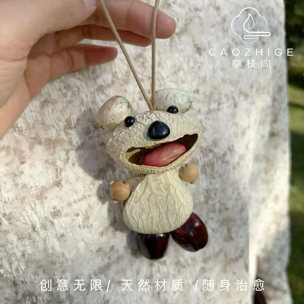 Handmade Nut Shell Bear Carving Bell – Creative Gift Decor