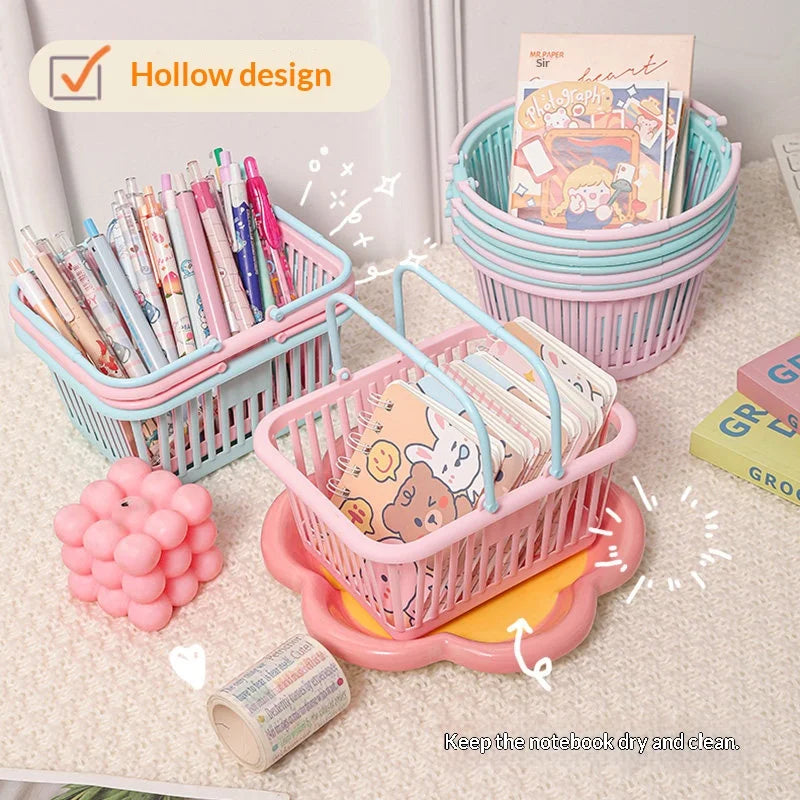 Portable Plastic Storage Basket with Handle – Desktop Organizer