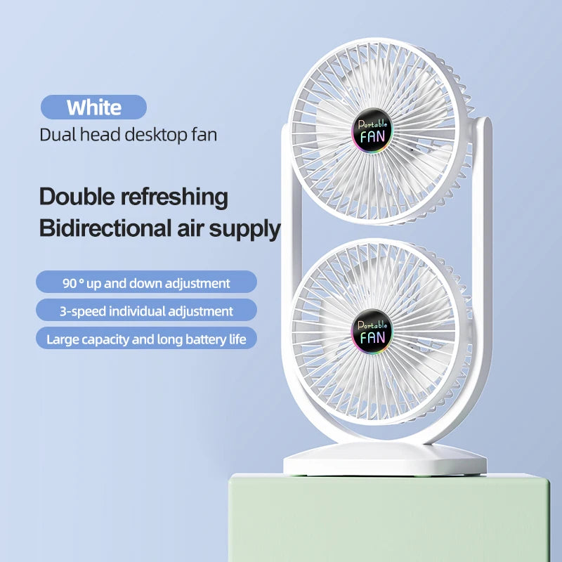 VIBE S30 Dual-Head USB Rechargeable Desktop Fan – 3000mAh