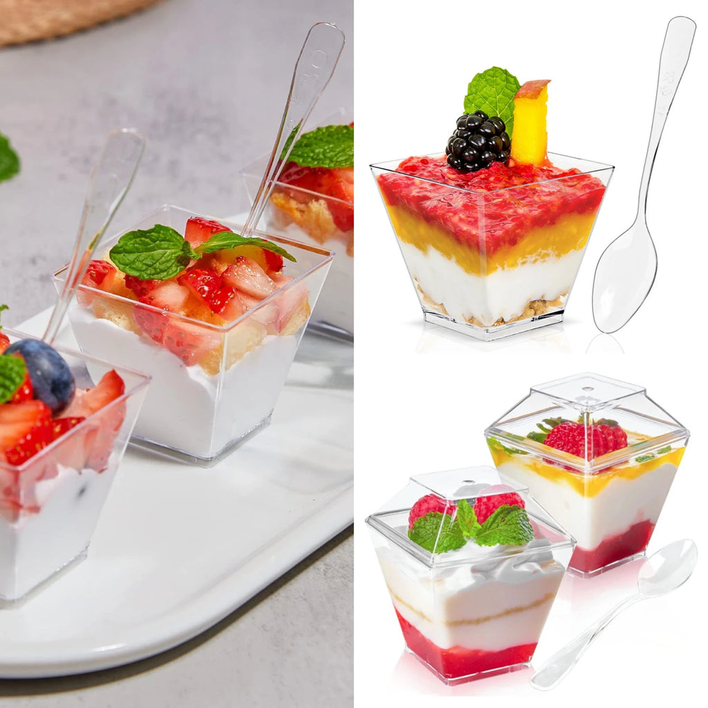 50-Piece Plastic Dessert Cups Set with Spoons & Lids