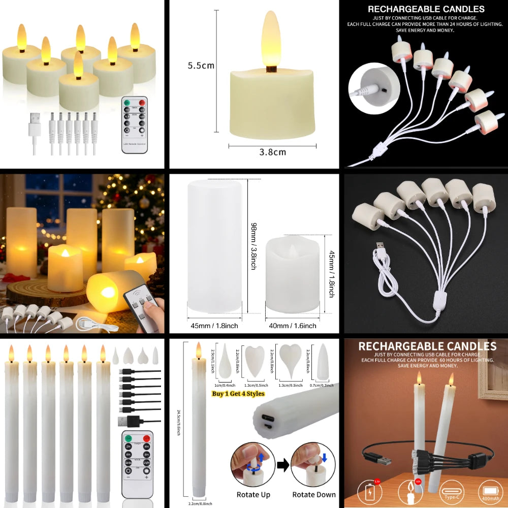 USB Rechargeable Flameless LED Candles with Remote – 6 Pack