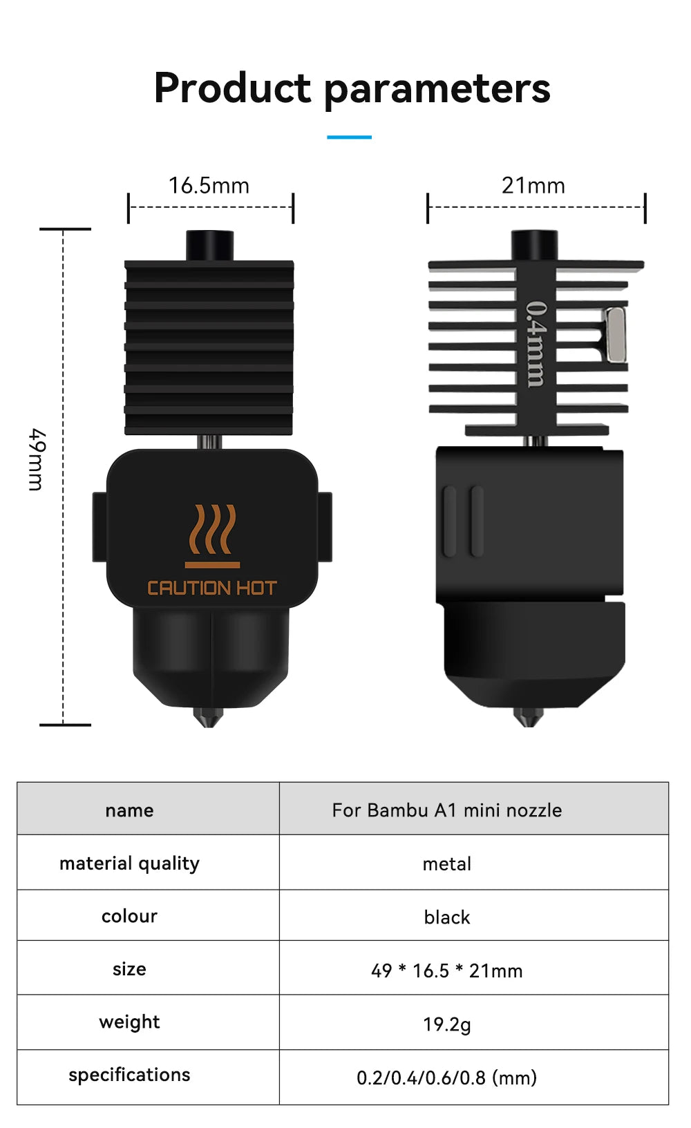 Hotend Kit for Bambu Lab A1 & A1 Mini – 0.2–0.8mm Nozzle