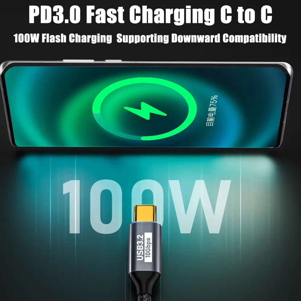 100W USB-C Gen2 Cable 10Gbps 4K@60Hz 5A Fast Charging Type-C