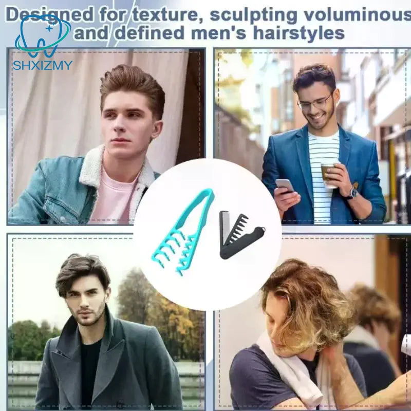 2-Pc Wide-Tooth Texture & Folding Hair Comb Set for Men