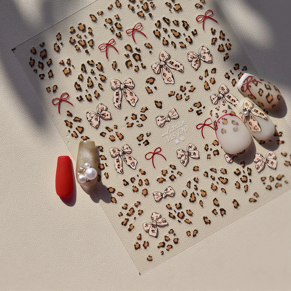 Retro 3D Animal Print Nail Stickers – Gold Leopard & Cow Decals