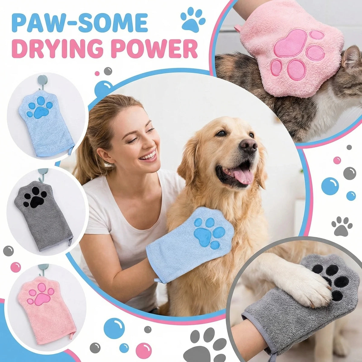 Pet Bathing Glove Towel – Quick-Dry Wash Mitt for Dogs & Cats
