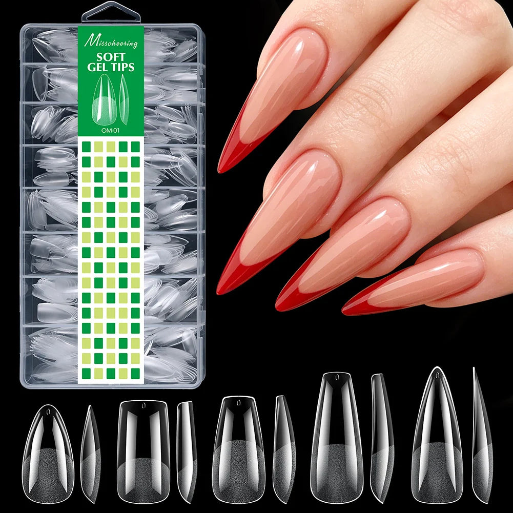 480pcs Clear Soft Gel Nail Tips – Full Coverage Extensions