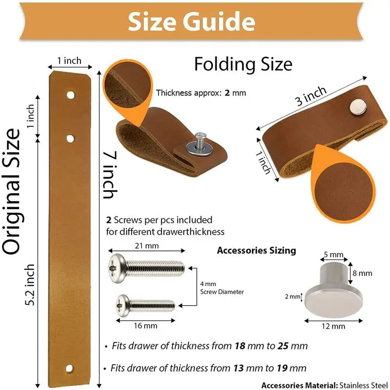 24-Pack Handmade Leather Drawer Pulls – Brown Cabinet Knobs