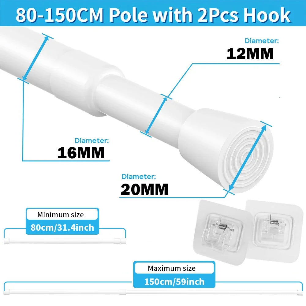 Tension Rod 40–150cm No-Drill Extendable Spring Curtain Pole