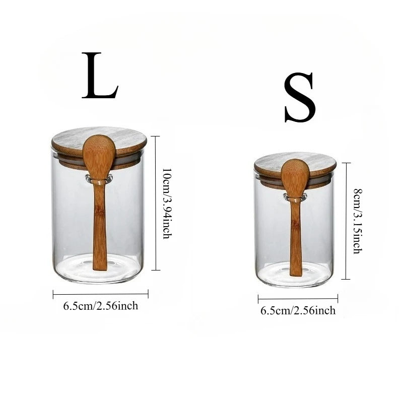 Glass Spice Jars with Bamboo Lid & Spoon – Airtight Canisters