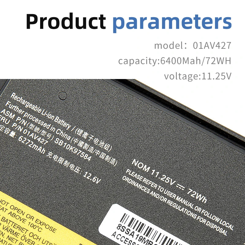 SUOZHAN 72Wh Battery for Lenovo ThinkPad T470 T480 T570 T580