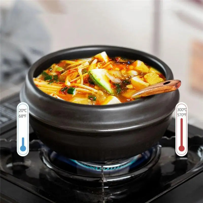 Korean Ceramic Stone Pot with Tray – Bibimbap & Hot Pot Bowl