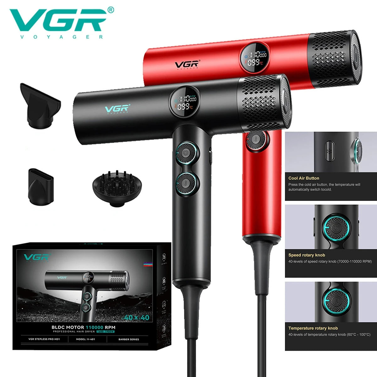 VGR V-401 Professional Brushless Motor Negative Ion Hair Dryer