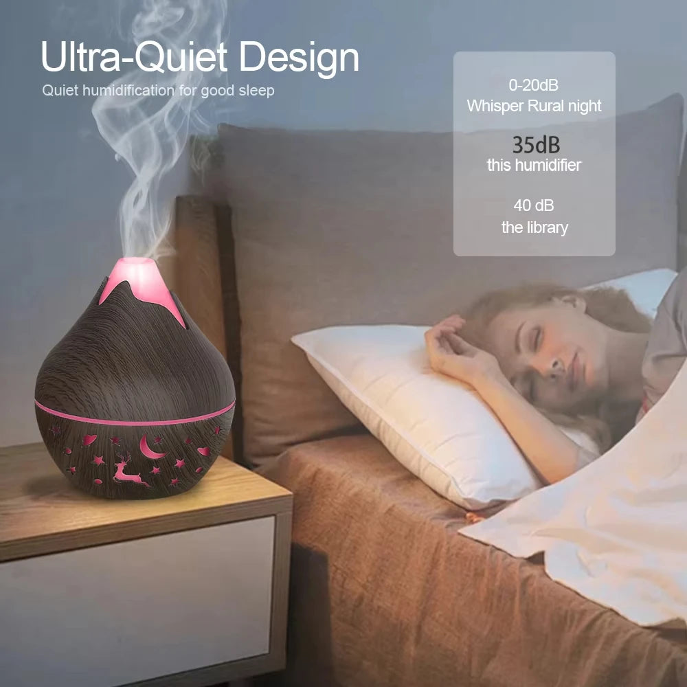 USB Cool Mist Aroma Diffuser & Humidifier 200ml Wood Grain