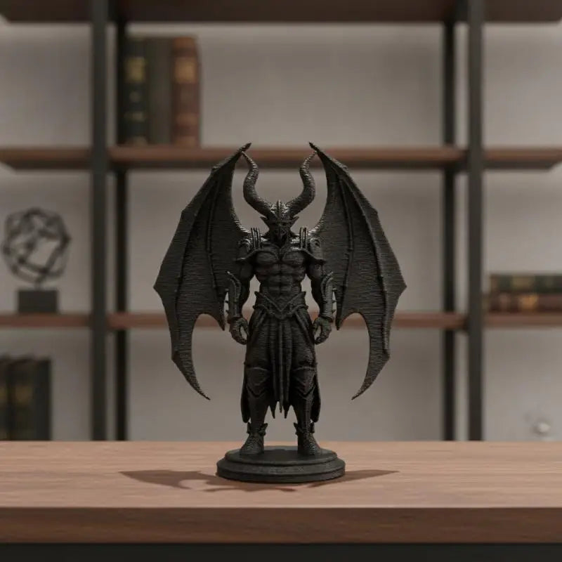 3D Printed Demon Warrior Figurine – Winged Devil Statue Decor