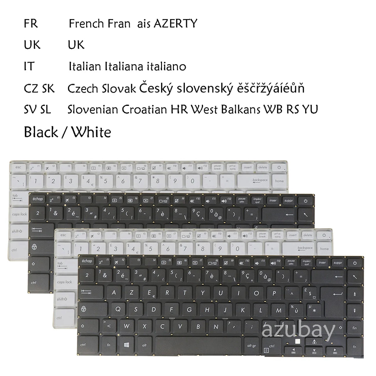 AZUBAY Keyboard for ASUS VivoBook 15 X505 – UK/FR/IT/CZ/HR
