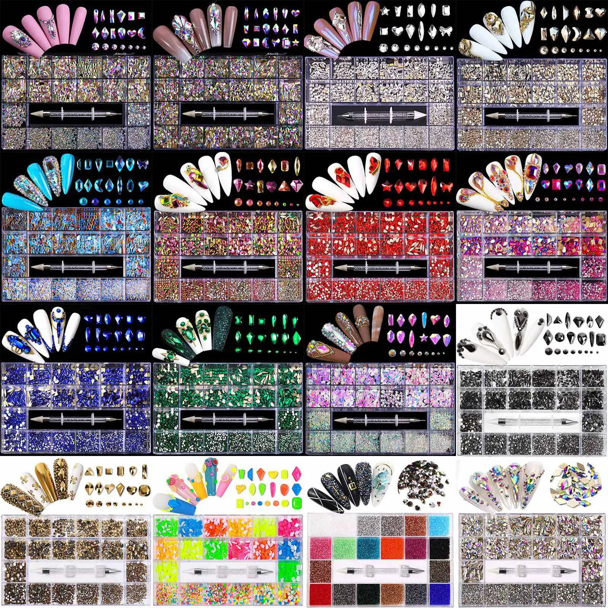 480pcs Nail Rhinestone Set – 21 Grid Mixed Diamond Gems