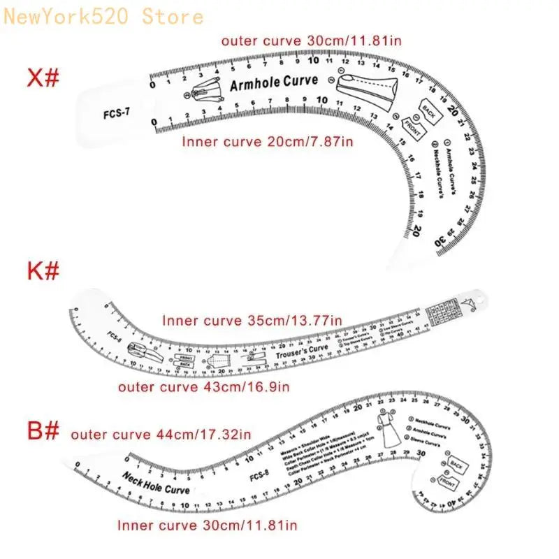 French Curved Ruler Set for Sewing, Tailoring & Pattern Making