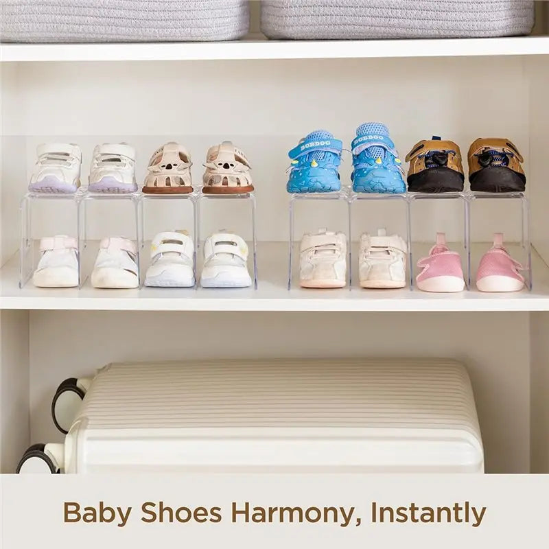 2-Pack Clear Acrylic Kids Shoe Rack – 4-Section Closet Organizer
