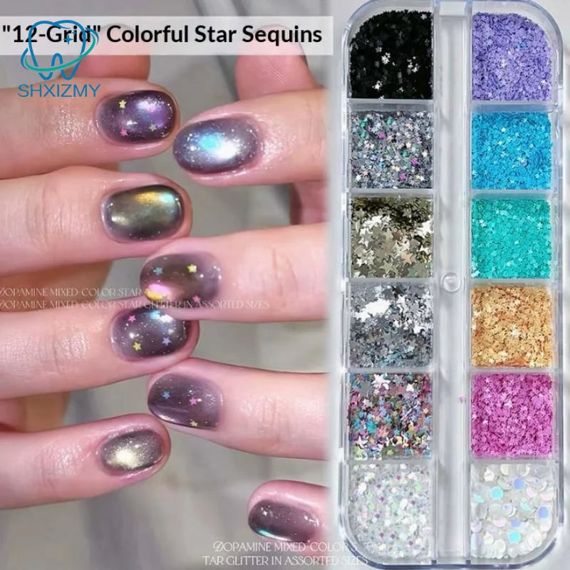 12-Grid Holographic Glitter Nail Art Sequins – DIY Manicure Set