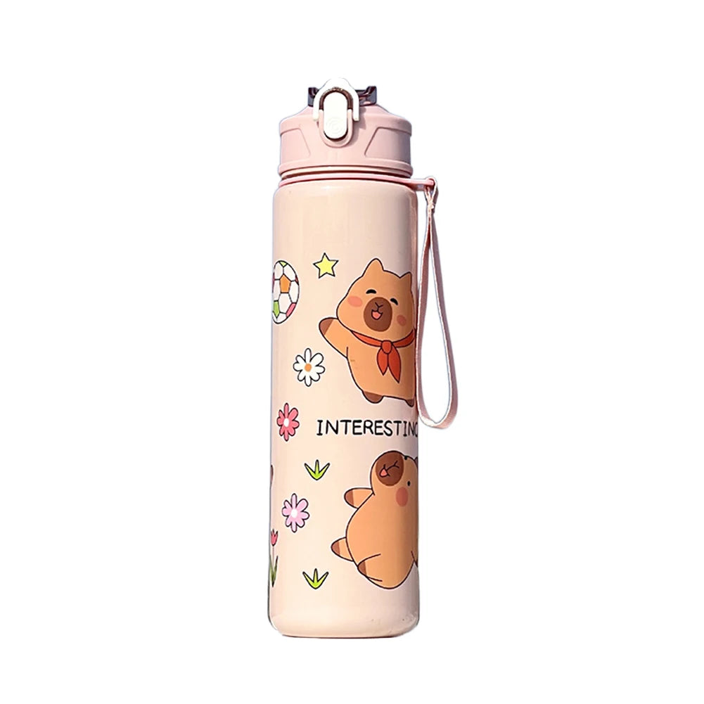 Capybara Kawaii Sports Water Bottle 700ml – Straw & Handle