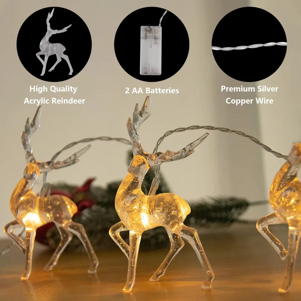 3D Reindeer String Lights 1.5m 10 LED Battery Powered Indoor