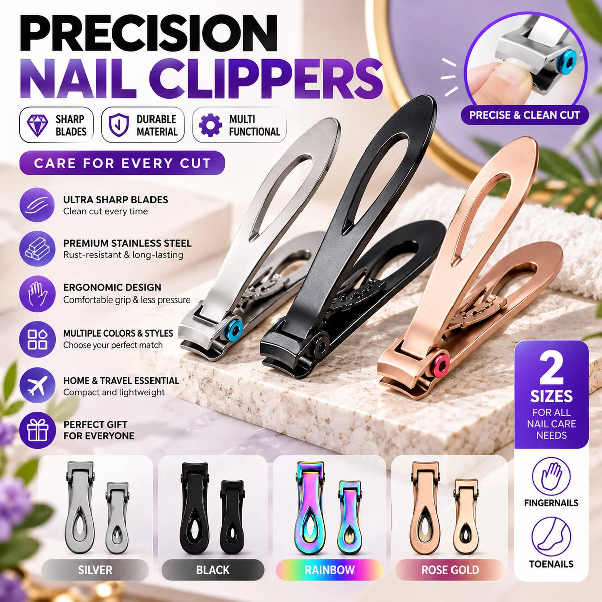 Stainless Steel Nail Clippers – Fingernail & Toenail Trimmer