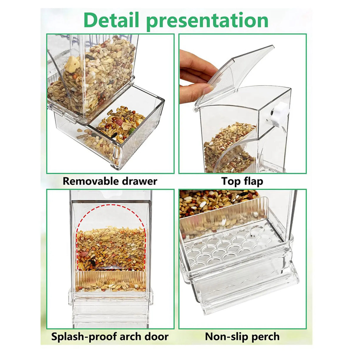 No-Mess Automatic Transparent Bird Feeder 2-Pack | Cage Accessory