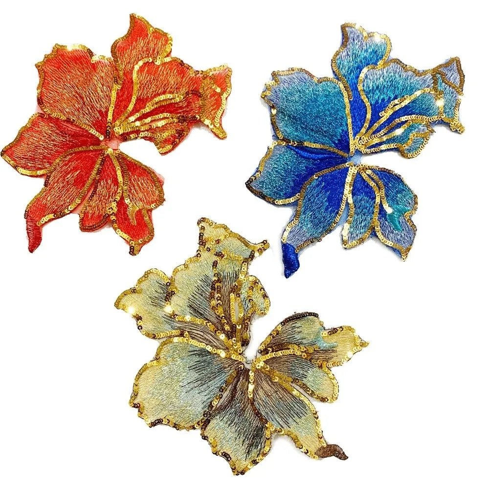 3D Sequin Flower Embroidery Sew-On Applique Patch 20×15cm