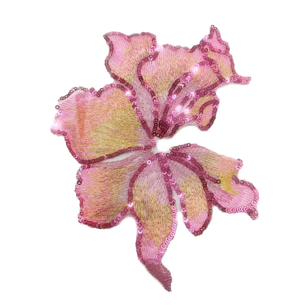 3D Sequin Flower Embroidery Sew-On Applique Patch 20×15cm